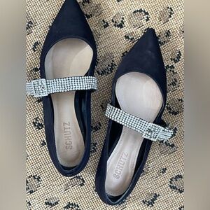Schutz Black Tishara Nubuck Flats Size 8
